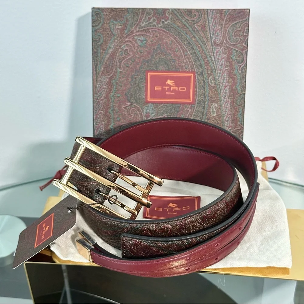 NWT ETRO Mixed-Media Belt With Golden Hardware - Size: 90cm/36in (L) (8/10)